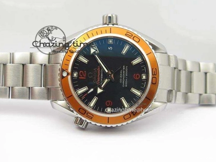 0820 FlexibleFit Planet Ocean SS Bp Maker 45mm Orange Bezel On SS Bracelet A 8216